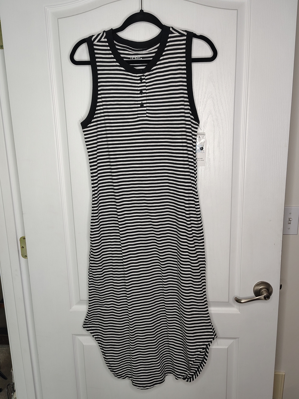 Time and Tru Black & White Striped Sleeveless Midi Dress